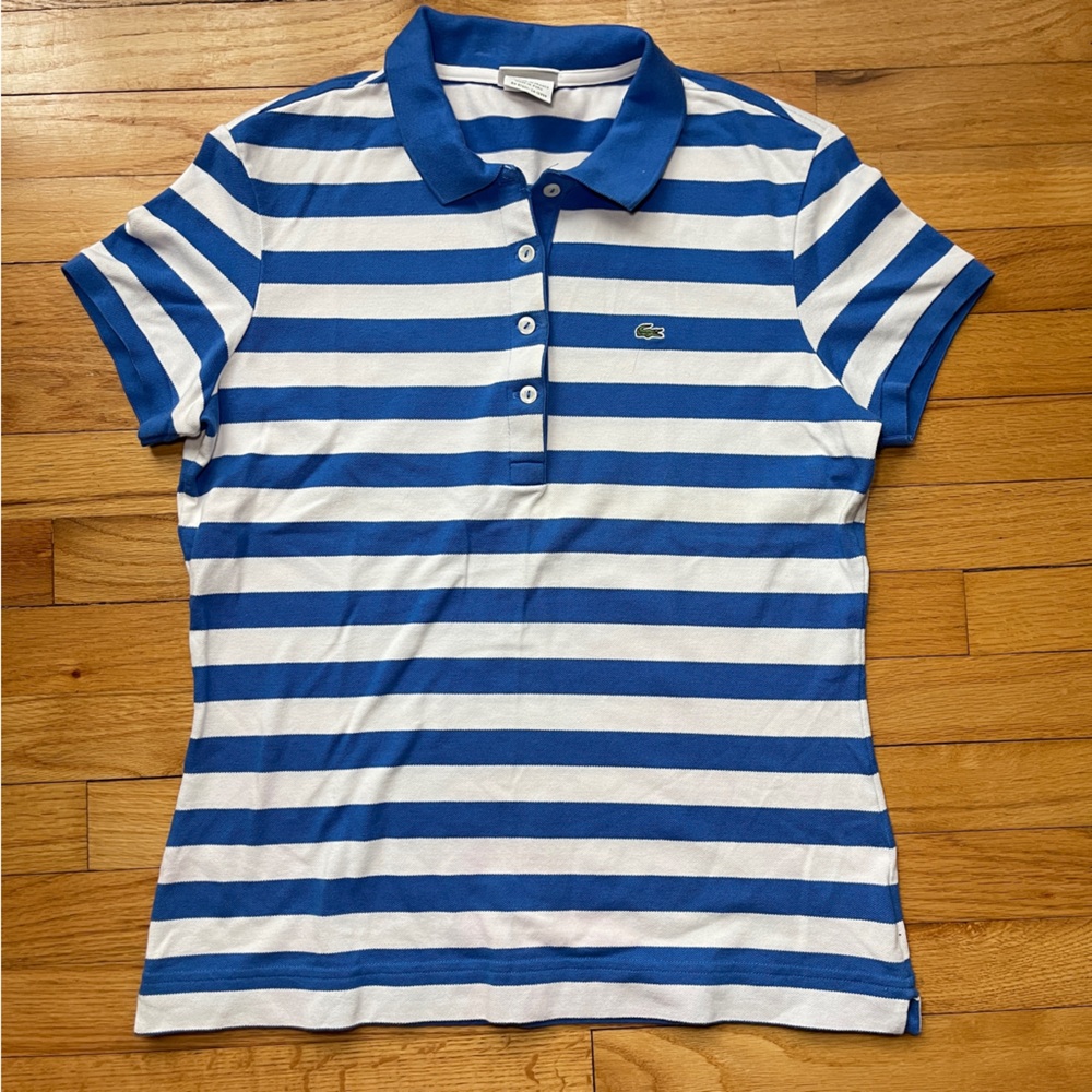 Lacoste Blue White Striped Polo Shirt Size 44 US XL Stretch Cotton